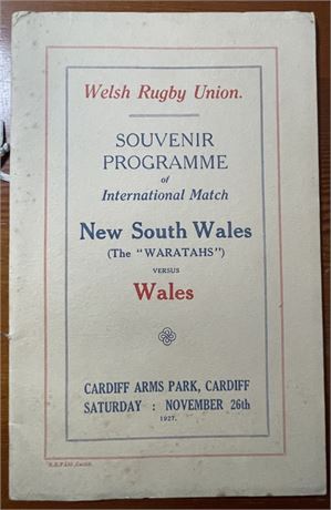 Rugby Union - Test Program Wales v NSW - Cardiff 26 Nov 1927