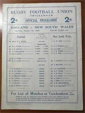 Rugby Union - Test Program Eng v NSW - London 7 Jan 1928