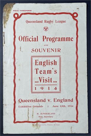 Rugby League-Tour prog. 1914 QLD v England