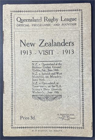 Rugby League-Tour prog. 1913 QLD v New Zealand