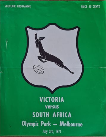 Rugby Union-Tour prog. 1971 Victoria v South Africa