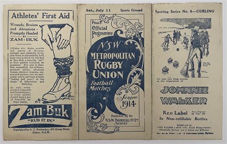 Rugby Union-Tour prog. 1914 NSW v New Zealand 11 Jul 1914