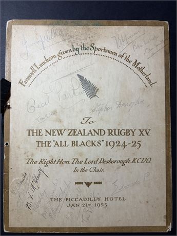 Rugby Union - Menu - 1924 - 25 All Blacks at Piccadilly Hotel 1925. SIGNED